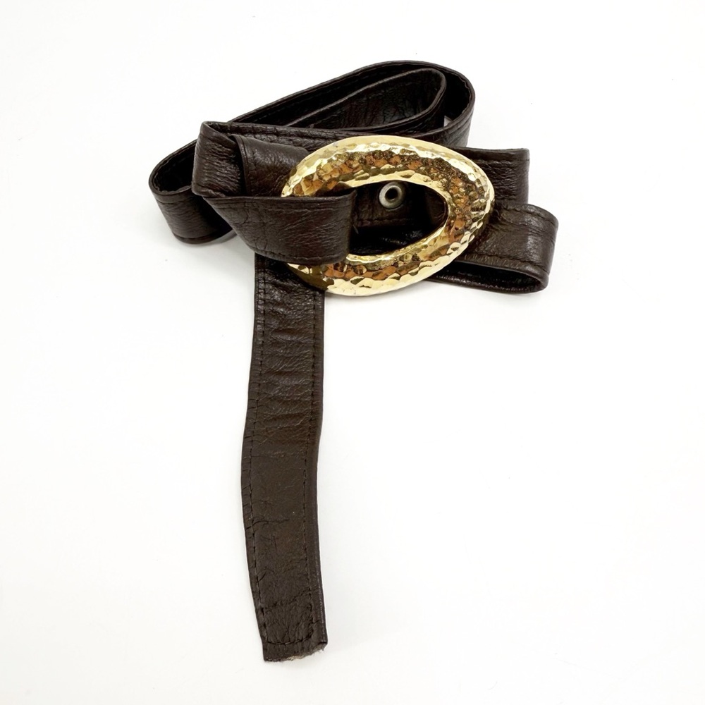 Alexis King Vintage Brown Leather Belt with Texturee Gold Buckle
